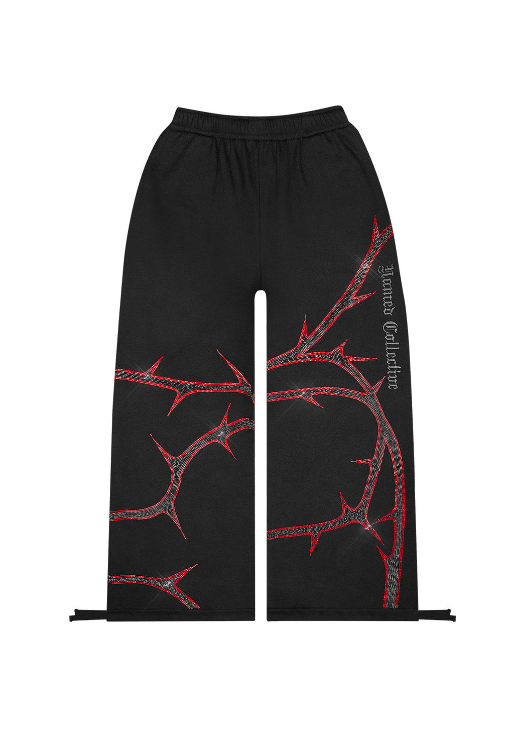 THORN RHINESTONE SWEATPANTS BLACK AND RED