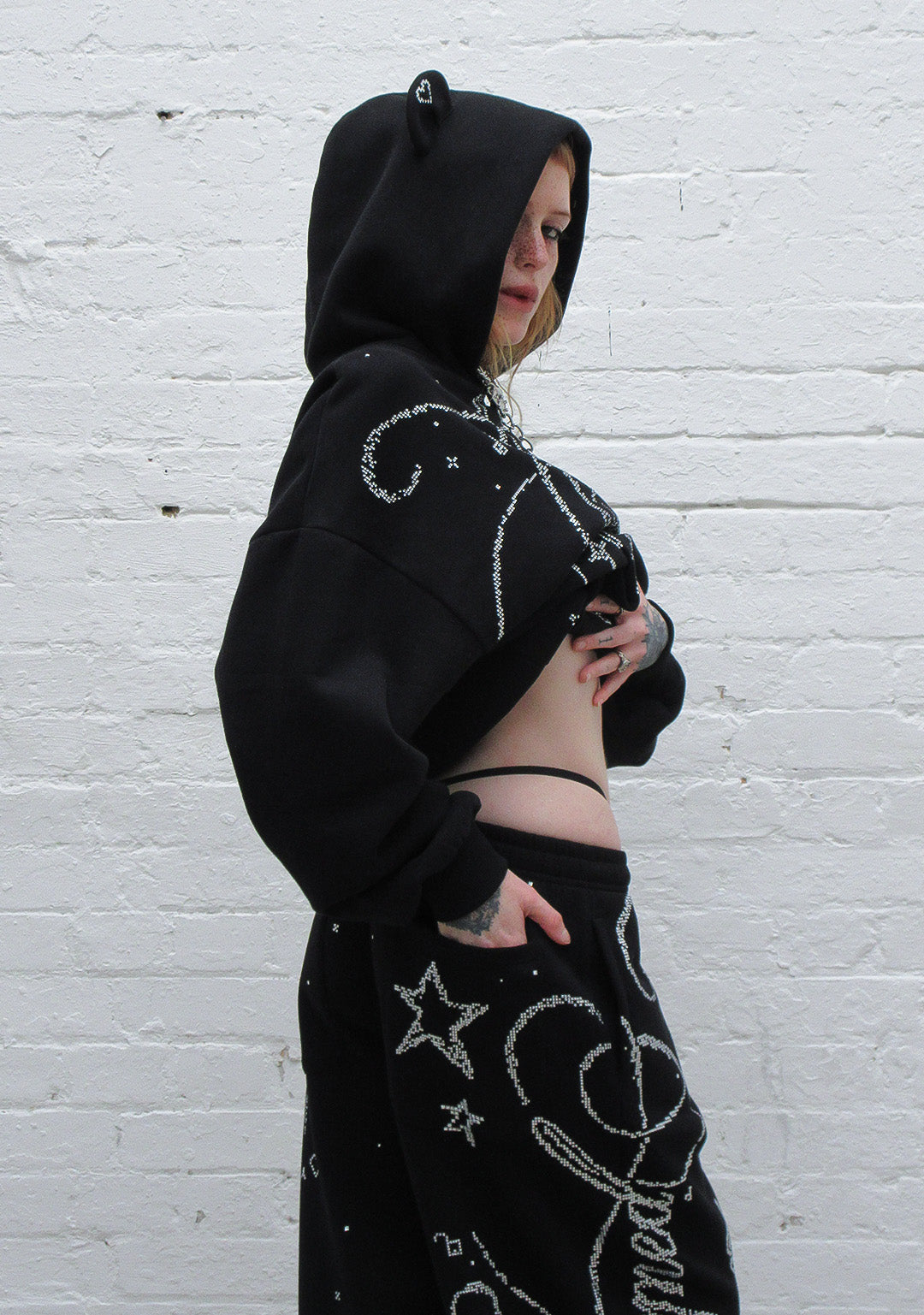 DREAMER RHINESTONE TEDDY OVERSIZED SWEATPANTS BLACK