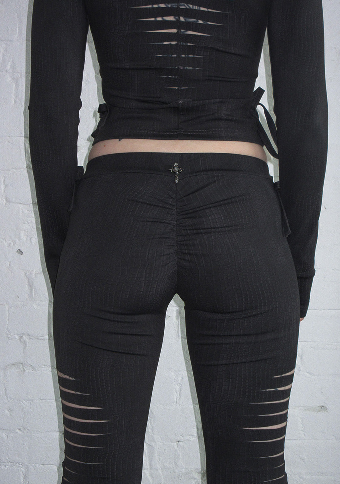 ENVY SNAKESKIN SLASHED SCULPT STRETCH PANTS CHARCOAL