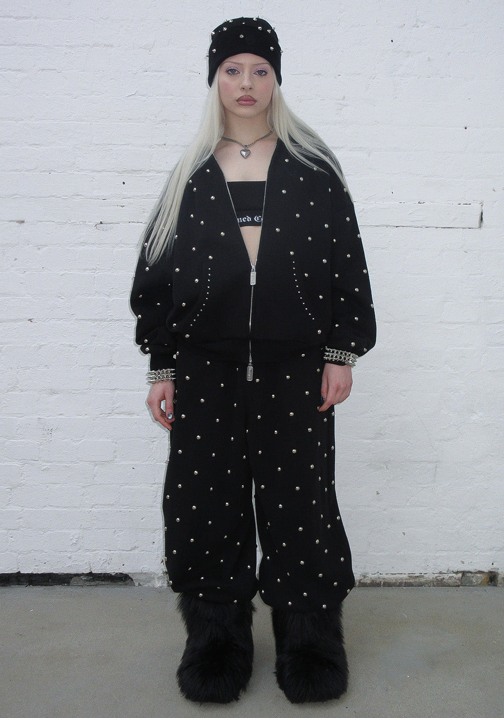 NOVA STUDDED POLKA DOT OVERSIZED SWEATPANTS BLACK